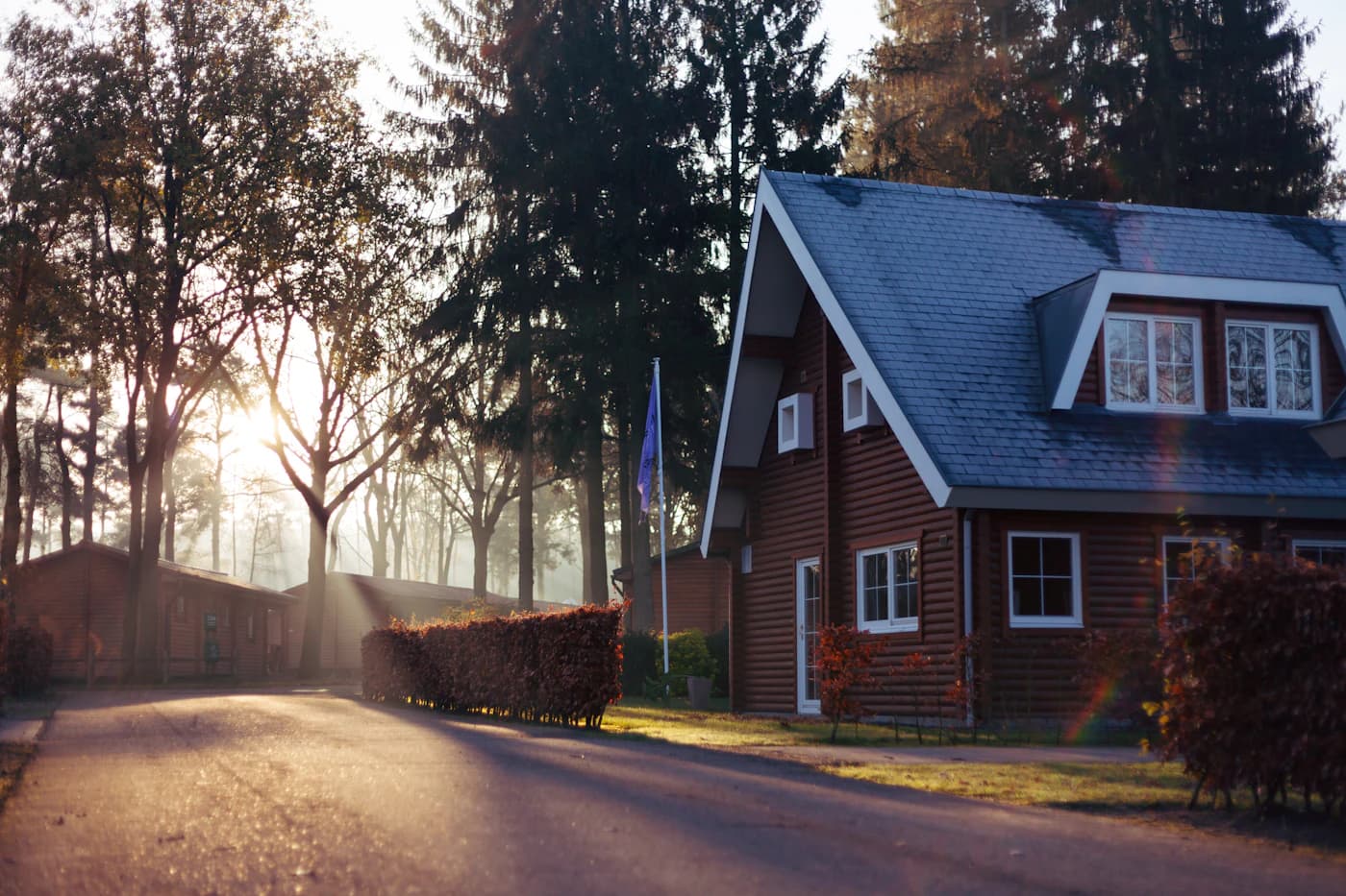 Residential street at dusk in a developing neighbourhood